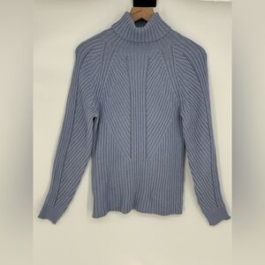 Sundance Catalog Toasty Dimensions Blue Turtleneck Sweater Cotton Silk Blend- PL